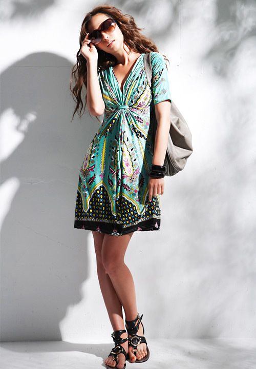 USD D62 Women V neck BOHO Party Clubwear Dress Skirt M  