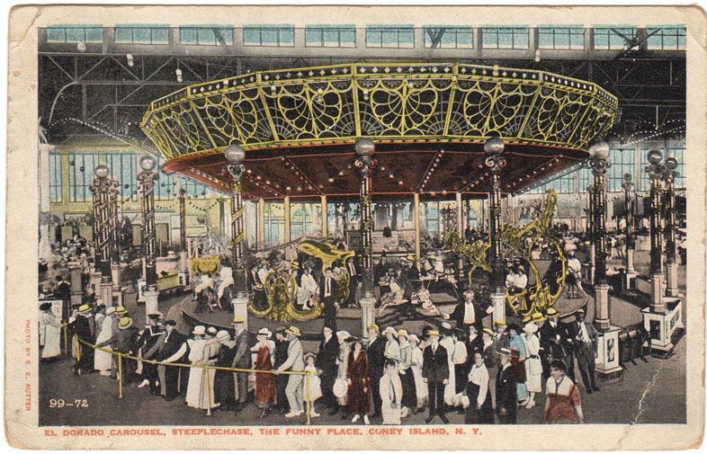 Coney Island Brooklyn NYC NY  EL DORADO CAROUSEL  Postcard Merry Go 