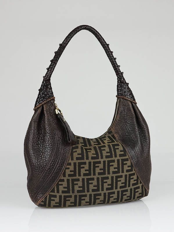 Fendi Tobacco Zucca Canvas Nappa Spy Hobo Bag  