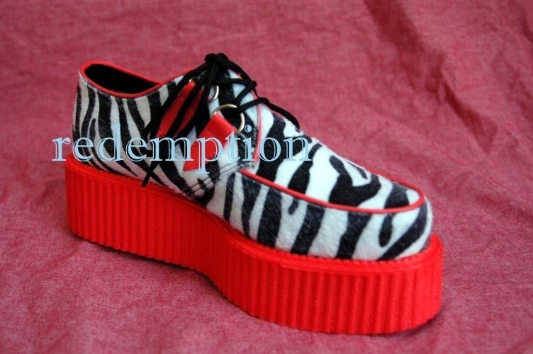 Demonia Vegan Creepers Pink/Zebra Creeper Shoes Rockabilly Gothic 