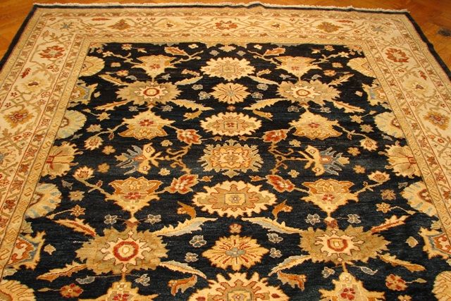 8X10 BLACK & GOLD CHOBI PESHAWAR RUG_ LUSTROUS WOOL  