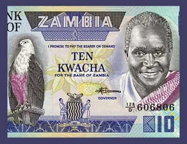 10 KWACHA Banknote of ZAMBIA 1986   African EAGLE   UNC  