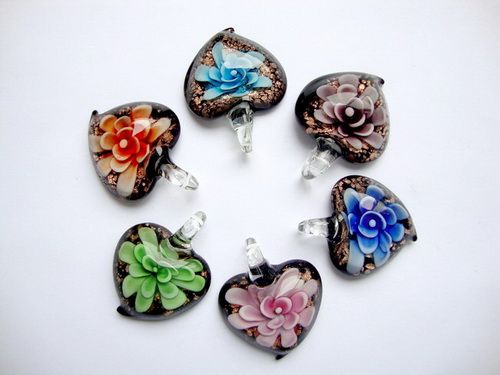   Flower Inside Murano Gold Dust Lampwork Glass Pendants #11410  