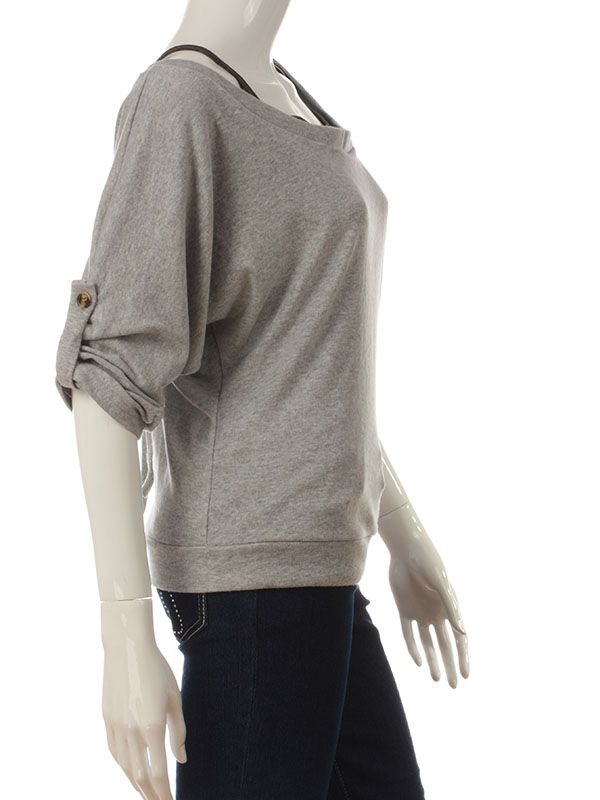 2PCS FOLD SLEEVE TOP + CAMI S GRAY  