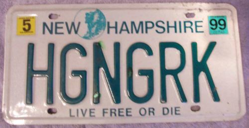 1999 May New Hampshire HGNGRK Vanity License Plate  