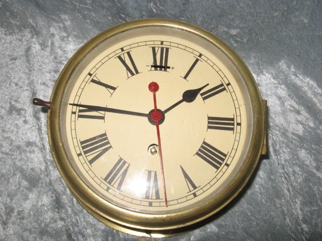 British Marine Bulkhead 8 Day Clock, Serviced c1900  
