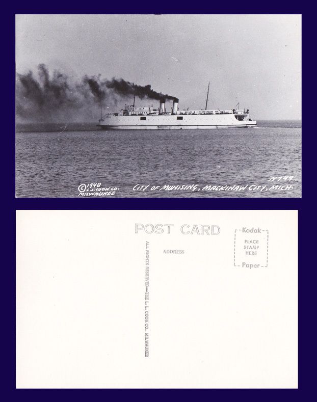 CITY OF MUNISING FERRY MACKINAW CITY MICHIGAN L.L. COOK REAL PHOTO 