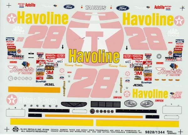 28 Kenny Irwin Havoline Ford Yates Decals Slixx #1344  