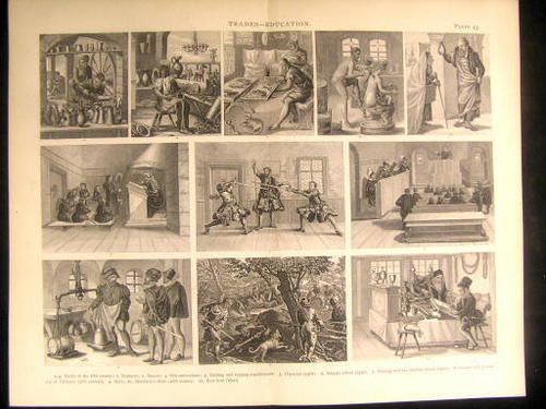   & Education in Europe 1500s  1600 Brockhaus 1888 engraving  