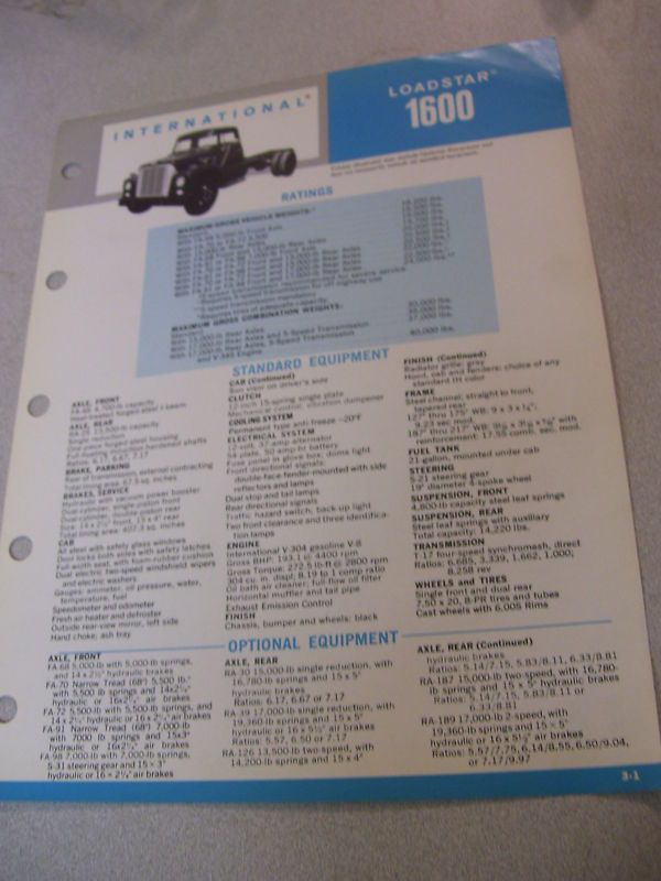 International Harvester Loadstar 1600 Specifications  