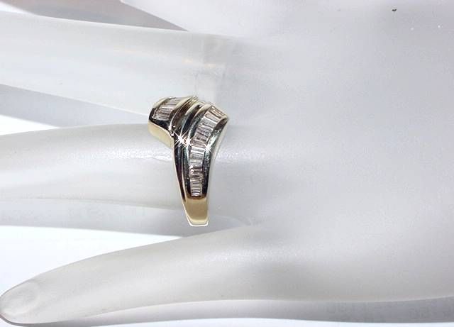 Estate 14K Gold Ring 1Ct Baguette Diamond ByPass Band  