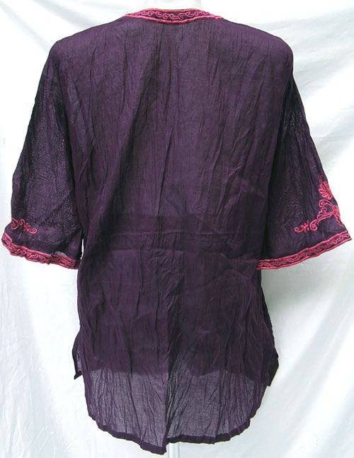 Gypsy Embroidered Flower 3/4 Sleeve TOP Shirt Sz XL Indian Boho  