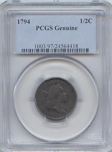 1794 Liberty Cap Half Cent, PCGS Genuine, VG Obverse Details, Clear 