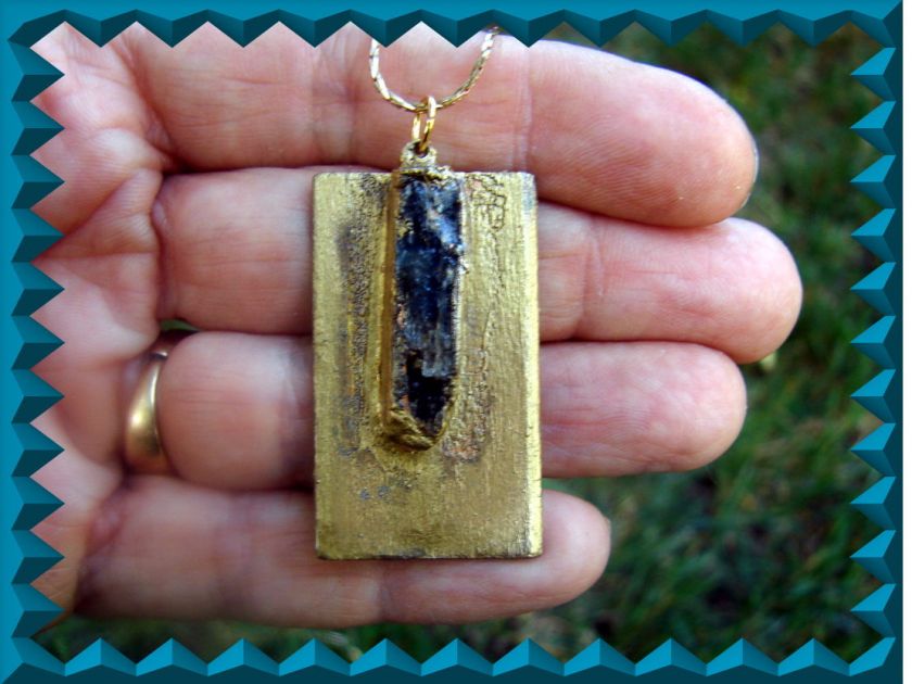 18 KT Gold BLUE KYANITE Rough Pendant Silver SS Copper Artisian 