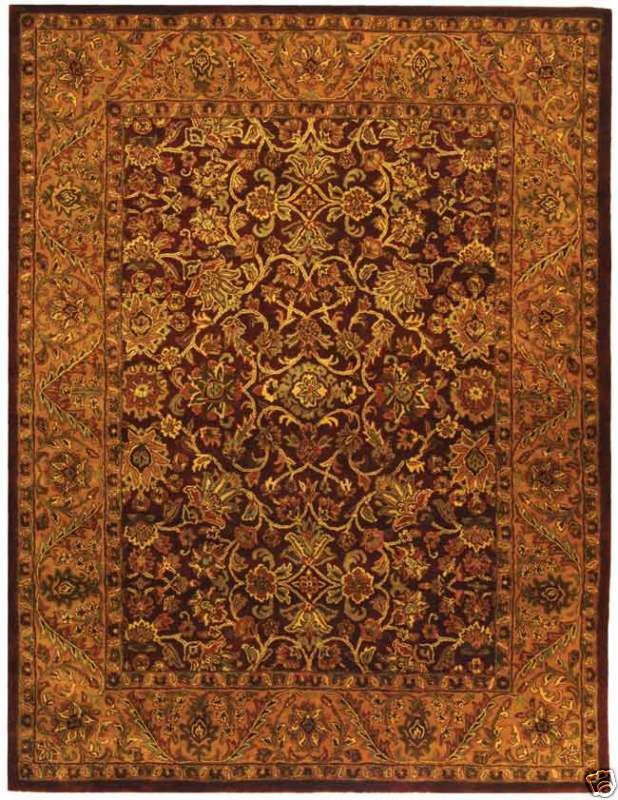 Handmade Taj Mahal Wool Burgundy/Gold Rug 8 3 x 11  