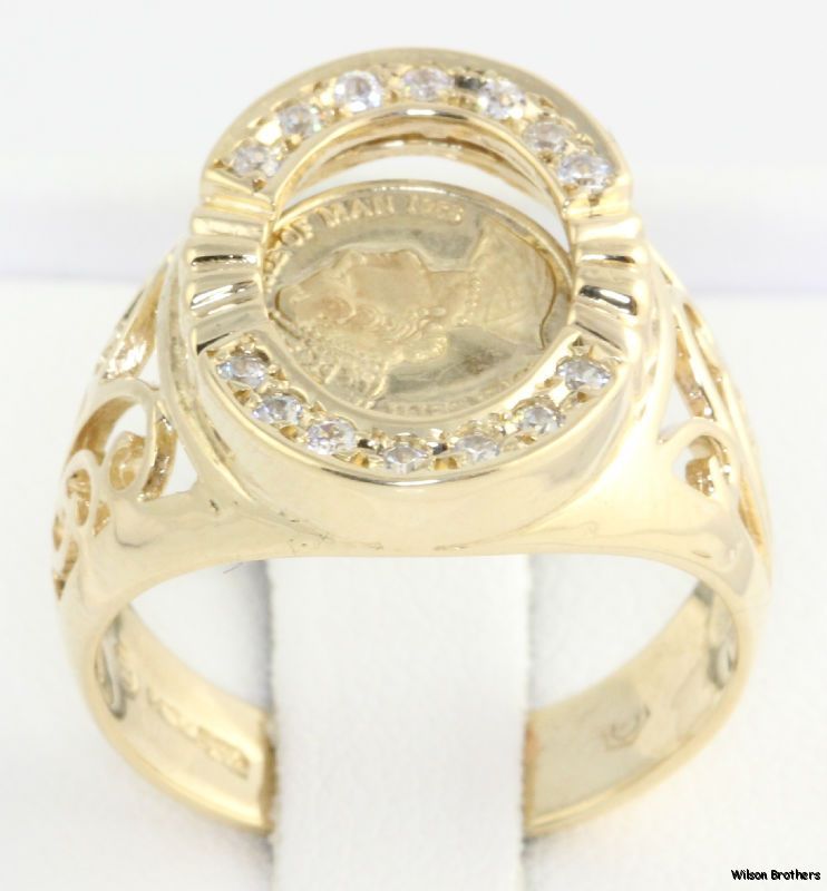   of Man Coin & CZ Floating Ring   14k Yellow Gold Moves Estate  