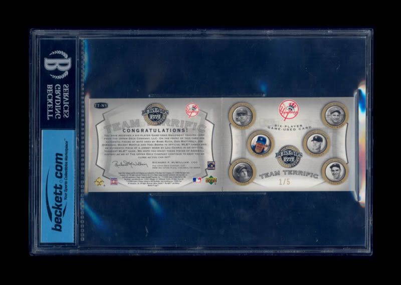 2004 UD YANKEES 6 BAT BABE RUTH/GEHRIG/MANTLE/DIMAGGIO/BERRA/MATTINGLY 