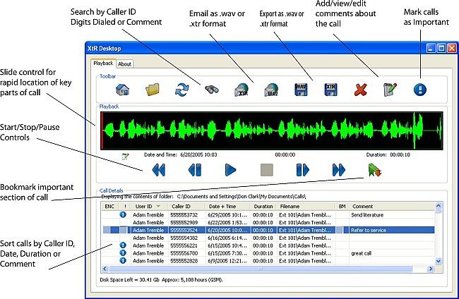 XTR Desktop Phone Recorder Software Screenshot