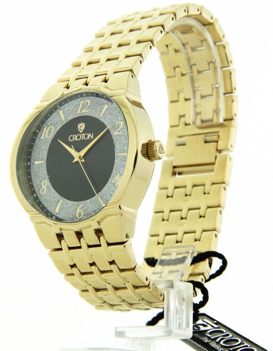 Croton 23K Gold Plated Brass CN307325YLBK Mens Dress New Watch 