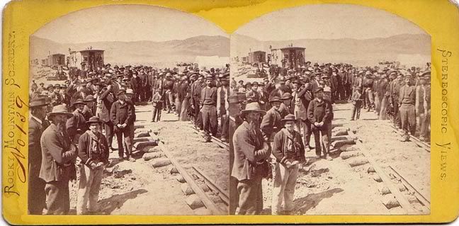 STEREOVIEW LAST RAIL TRANSCONTINENTAL RAILROAD UPRR  