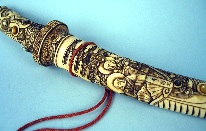 Incredible Wakazashi Or Tanto Carved Bone Shibayama  