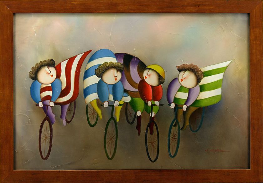 Girls Ladies Friends Ride Bicycles Bikes Roybal Sports Art FRAMED OIL 