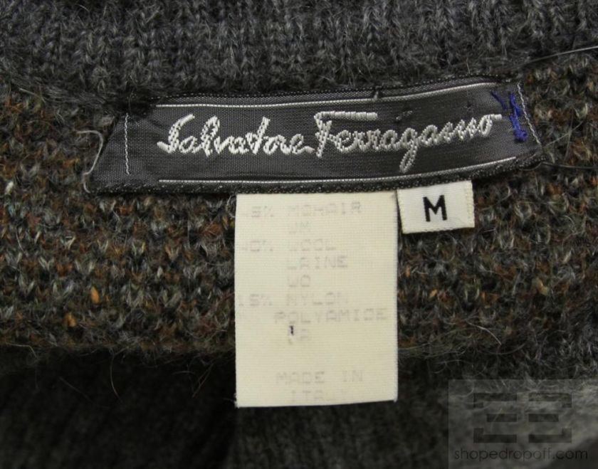   Ferragamo Brown & Grey Diamond Wool Mens Sweater Size M  