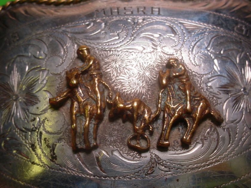 OLD BK Sterling Silver 1980 Team Roping Belt Buckle  