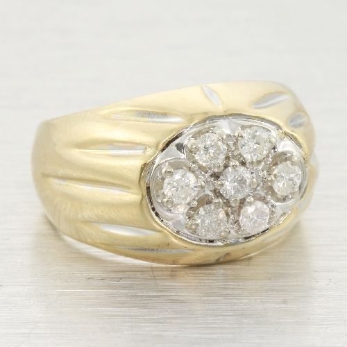 Estate .50ct Diamond 14k Yellow Gold Mens Cluster Ring  