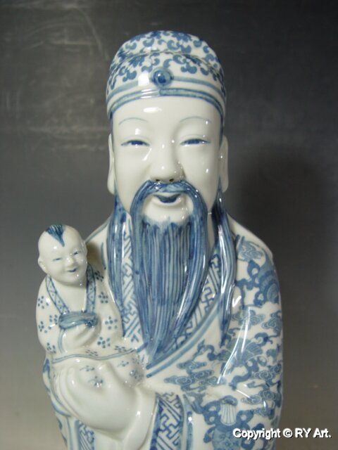 SET THREE CHINESE BLUE WHITE PORCELAIN GODS 20 H  