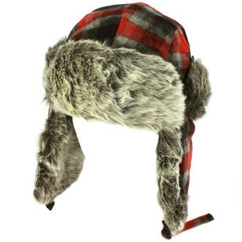 Mens Winter Faux Fur Plaid Check Thick Trooper Trapper Ski Aviator 