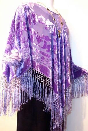 Poncho Shawl Top Silk Burnout Velvet Lavender  