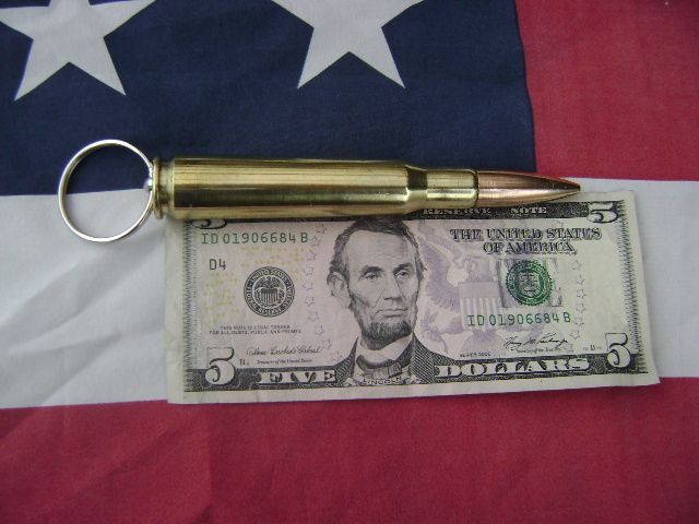 50 cal bmg Bullet Keychain .50 Caliber Military 1 1/4  