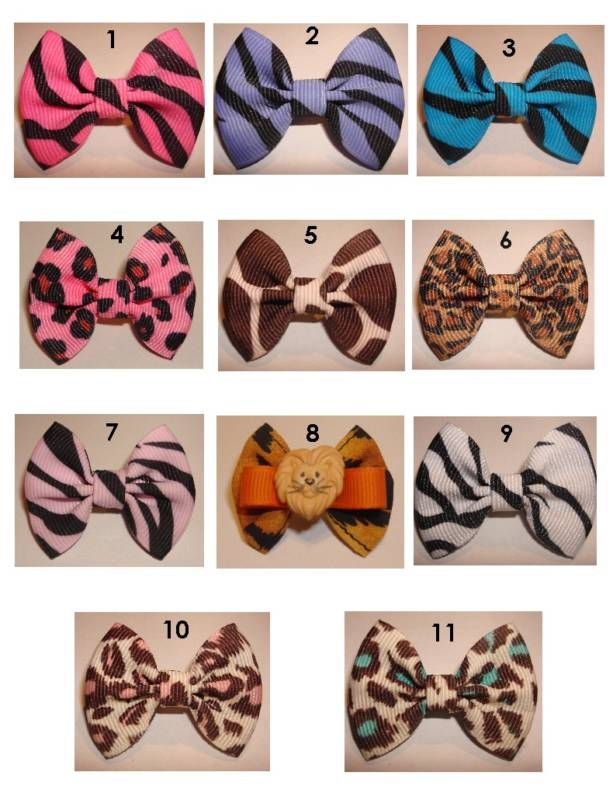 Dog Bows ~ The Wild ~ Zebra Lion Cheetah ~ 11 Styles  