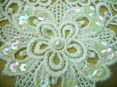 LARGE Venise Lace Yoke Appliques Sequins Bridal Wedding  