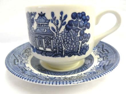 CHURCHILL CHINA ENGLAND BLUE WILLOW PATTERN CUP & SAUCER  