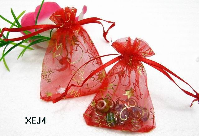  /12x9cm Red Christmas Organza Wedding Favor Gift Bags Pouch Jewelry