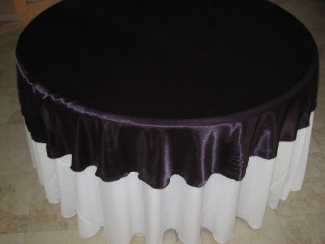 NEW 90 INCH SATIN WEDDING OVERLAY EGGPLANT  