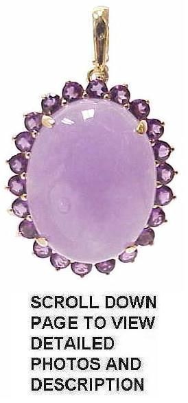 Exquisite Huge Solid 14K Gold, Amethyst & Lavender Jade Enhancer 