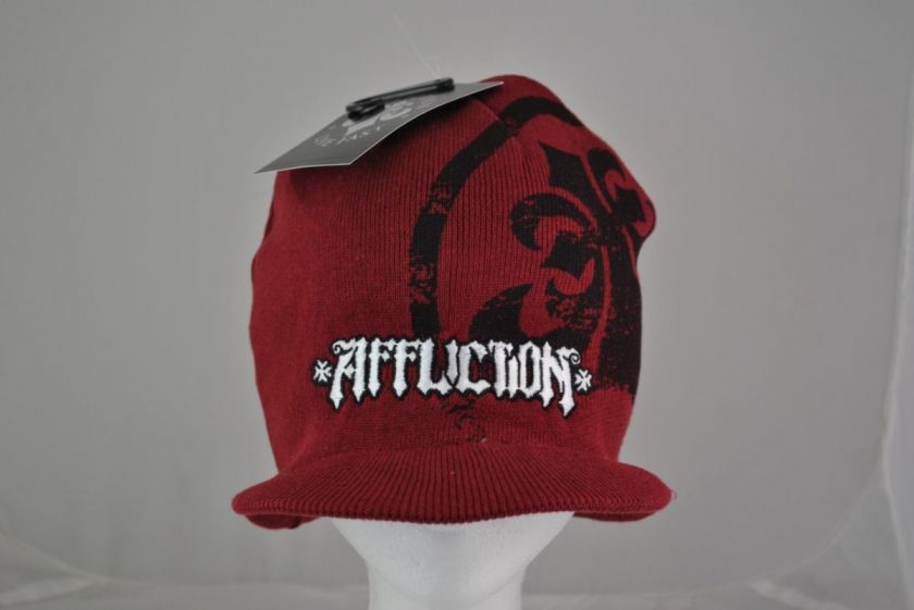 Affliction Mens Trifull Beanie Hat Cap Red One Size Fits Most  