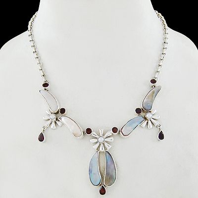 Rare Ocean Shell Garnet Gemstone 925 Sterling Silver Necklace 19 