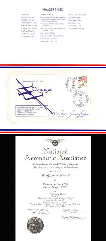 1986 Voyager Flight Cover Signed by Crew W/Certificate  