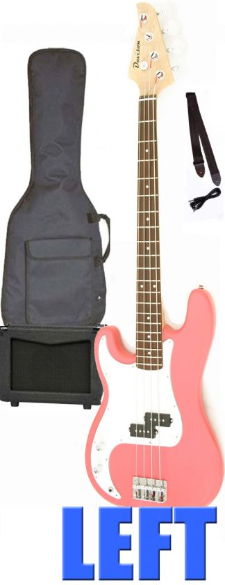 NEW LEFT HAND HANDED PINK BASS GUITAR with AMP PACK  