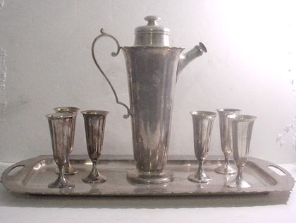   Silver Meriden EARLY AMERICAN Cocktail Drink Set S Monogram  