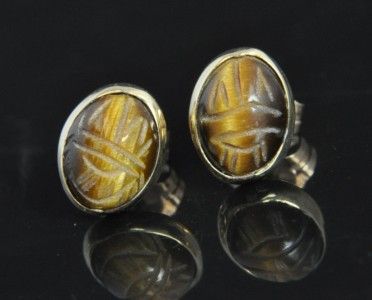   lovely pair of vintage scarab earrings set in solid 14k yellow gold