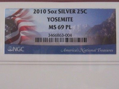 2010 America The Beautiful 5 oz YOSEMITE .999 Silver NGC MS 69 Proof 