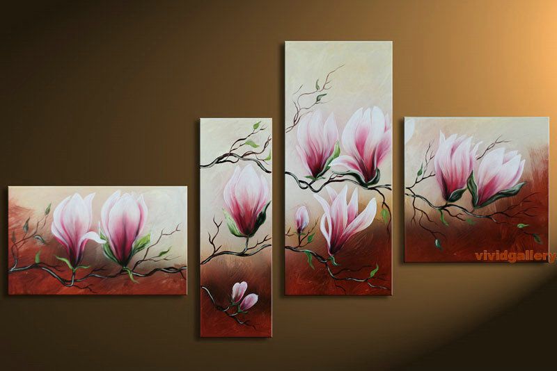 Framed Handmade Oil Painting Pink Magnolia Blossom G17  