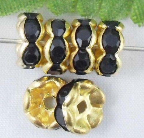 Free Ship 100Pcs Lacy Black Crystal Spacer Bead 8mm  