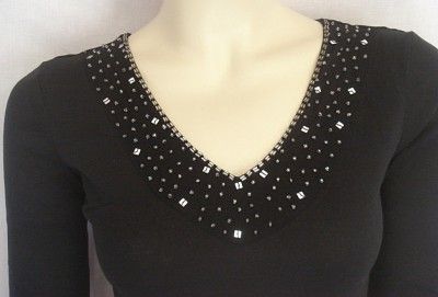 DOROTHY PERKINS BLACK TOP EMBELLISHED NECKLINE BNWOT  