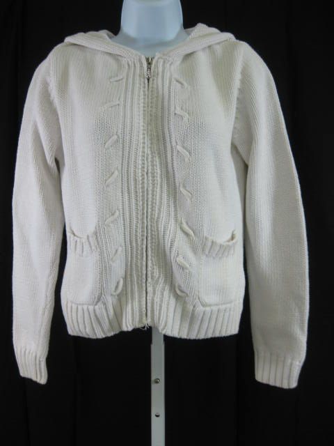 BALLINGER GOLD White Cotton Zip Up Sweater Sz S  